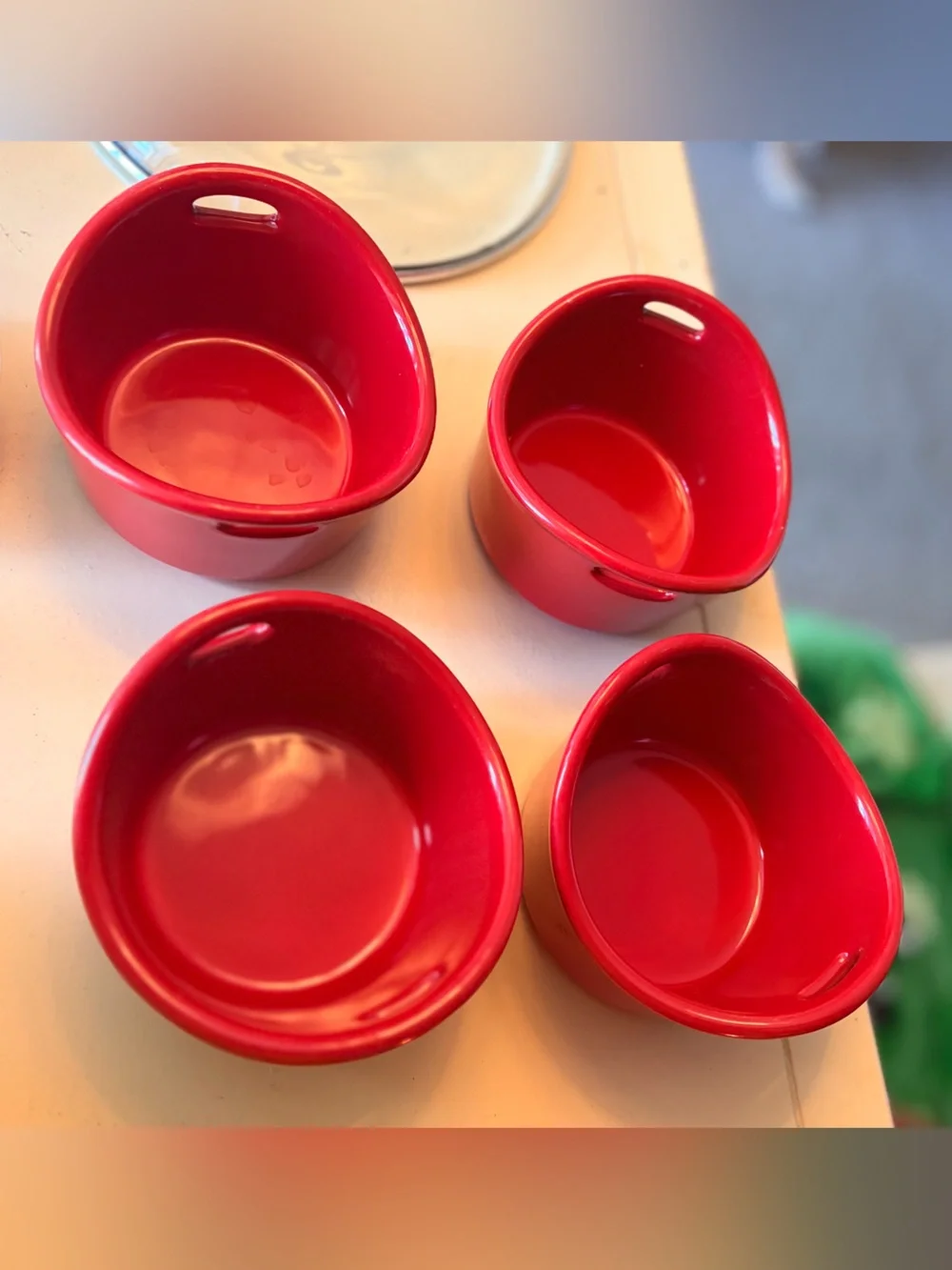 Set of 4 Rachael Ray Red Casserole Ramekin Dishes Ovenproof, Single Size EUC